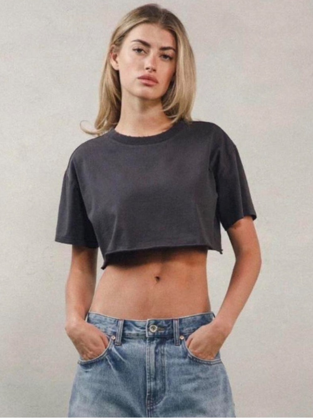 Elwood Baby Crop Tee in Grey - Picture 1 of 4